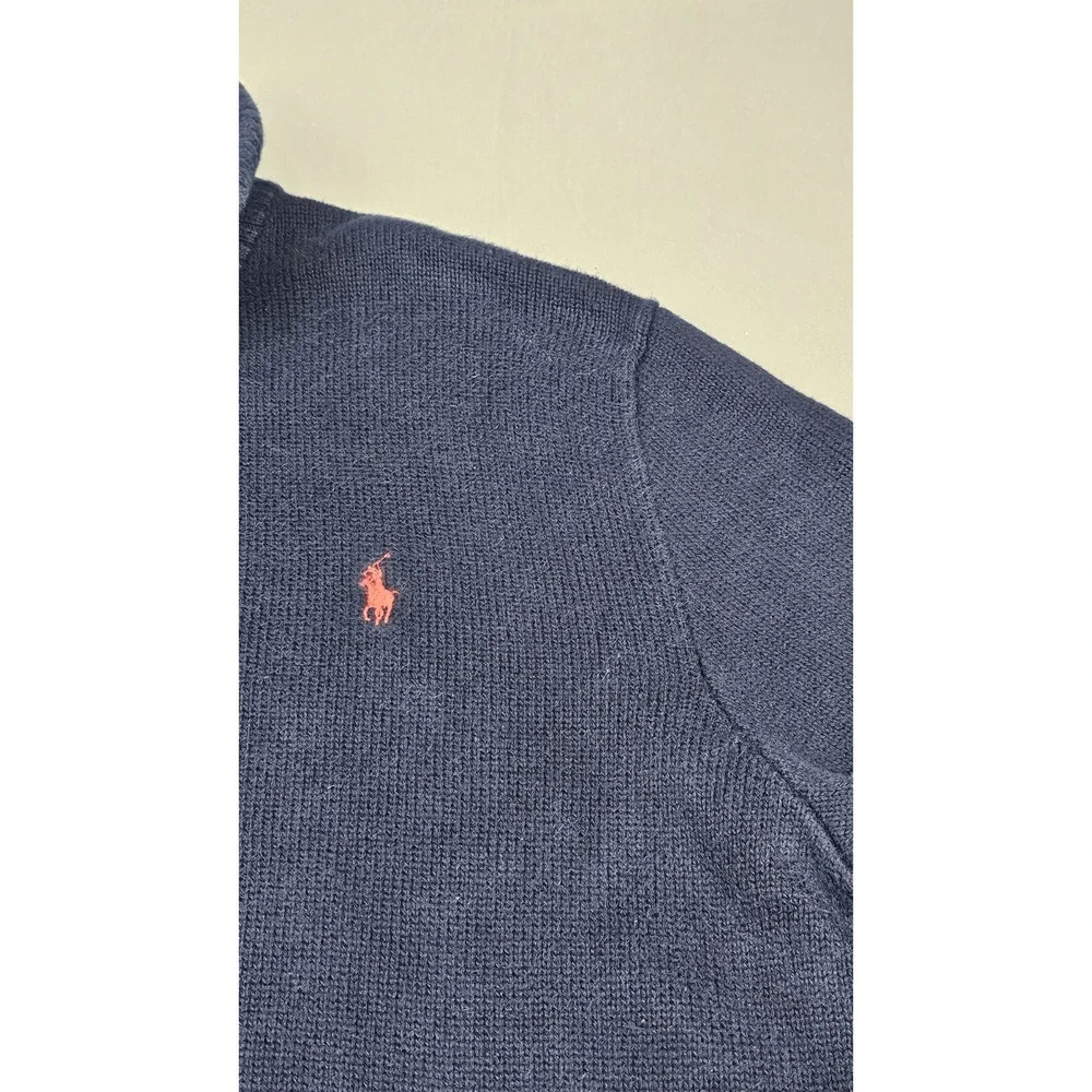 Polo Ralph Lauren Sweater Mens XL. 3 Button Cotton Mock Neck‎ Blue Red Pony